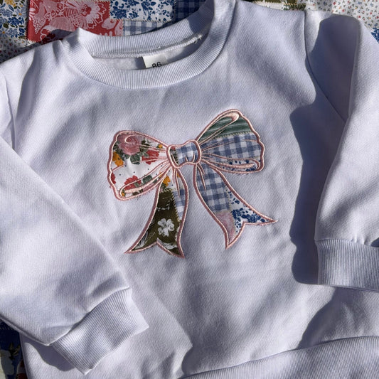 2T Quilted Embroidered Bow Crewneck