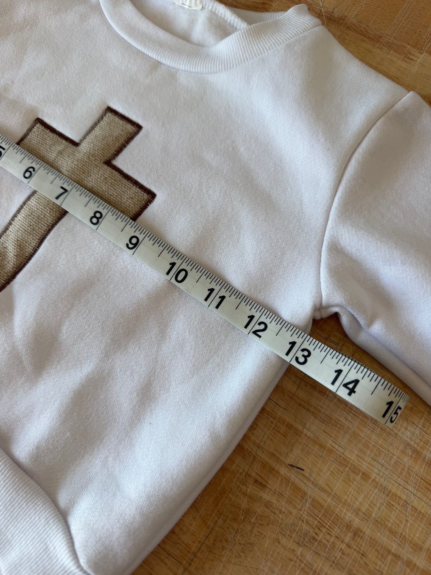 4T Embroidered Burlap Cross Crewneck